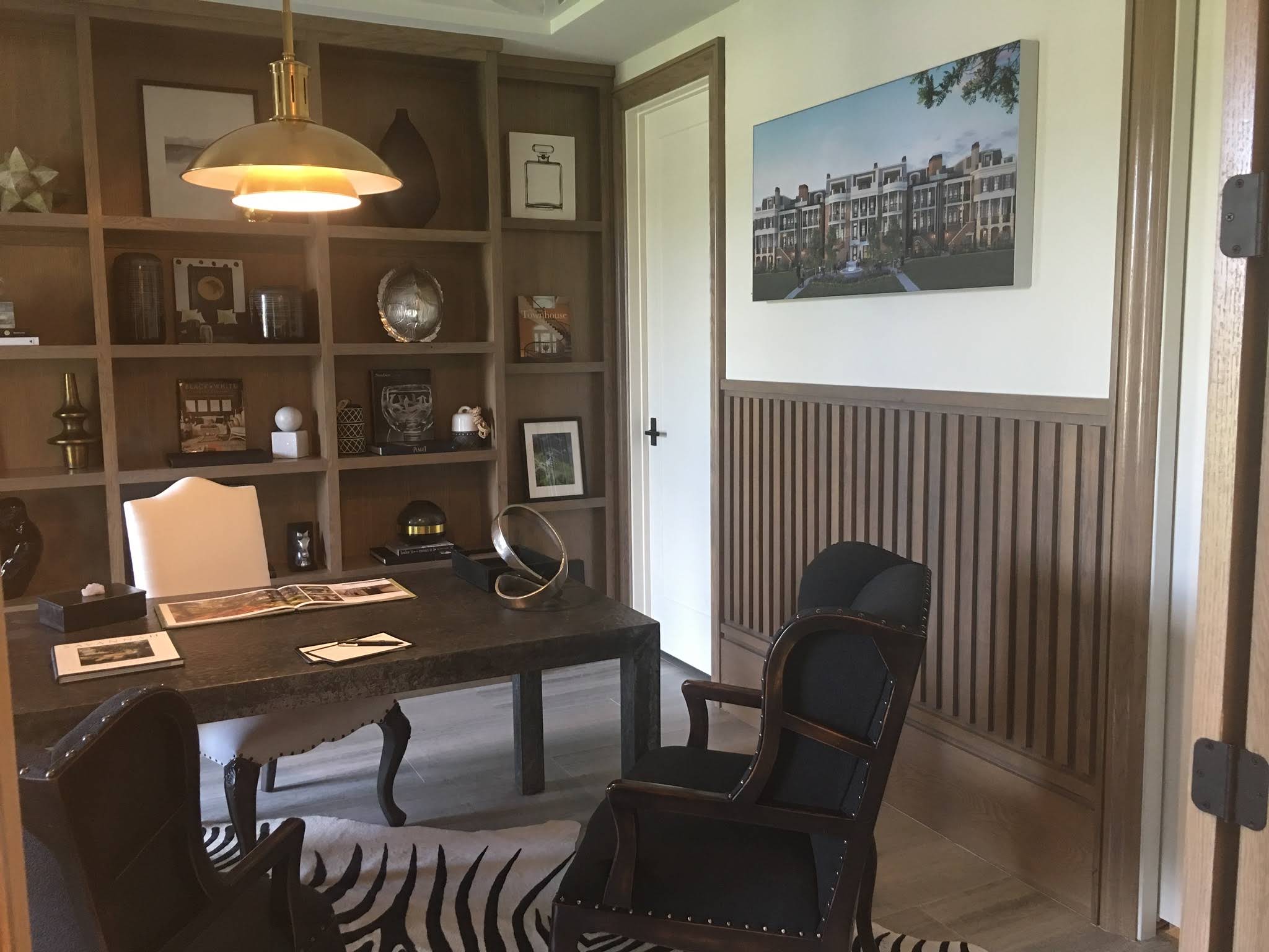Wood office viewed from the entrance