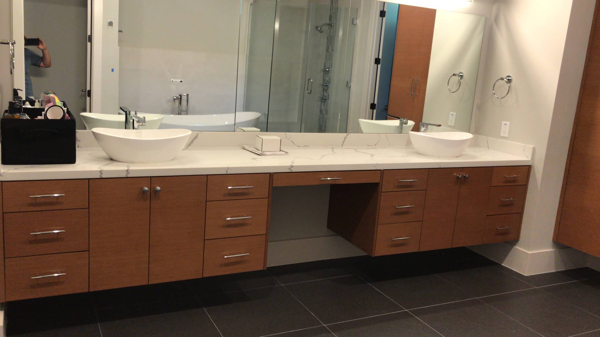 Full-width double wood vanity